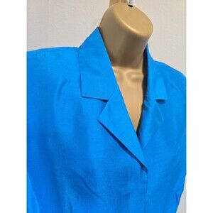 Bahari Group Raw Silk Button Shirt Dress Size 14 Blue Short Sleeve Office Career
